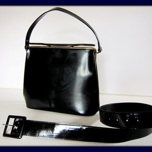 Vintage 1950's Black Patent Leather Bag & Matching Belt